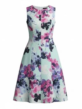 DKNY Mint Floral Midi Dress with Pink & Purple Blooms